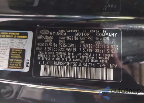 2014 Hyundai Santa Fe Limited from USA, damaged, VIN KM8SRDHF9EU064774